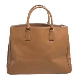 Pre Owned Prada Tan Saffiano Lux Leather Executive Double Zip Tote