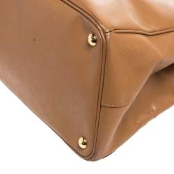 Pre Owned Prada Tan Saffiano Lux Leather Executive Double Zip Tote