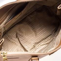 Pre Owned Prada Tan Saffiano Lux Leather Executive Double Zip Tote
