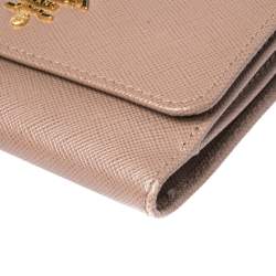 Pre Owned Prada Nude Beige Saffiano Leather French Flap Wallet