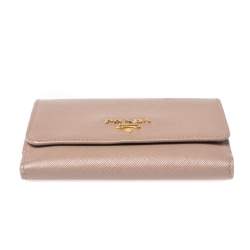 Pre Owned Prada Nude Beige Saffiano Leather French Flap Wallet