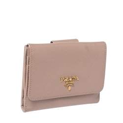 Pre Owned Prada Nude Beige Saffiano Leather French Flap Wallet