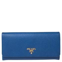 Pre Owned Prada Blue Saffiano Lux Leather Flap Continental Wallet