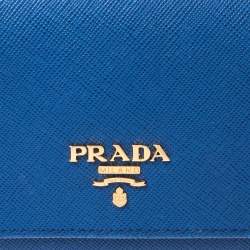 Pre Owned Prada Blue Saffiano Lux Leather Flap Continental Wallet