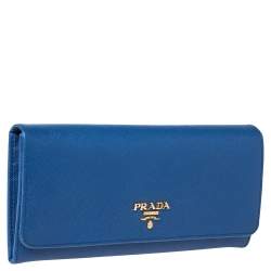 Pre Owned Prada Blue Saffiano Lux Leather Flap Continental Wallet