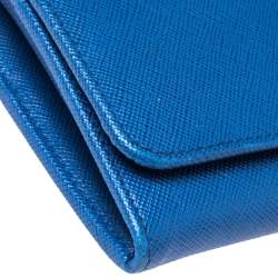 Pre Owned Prada Blue Saffiano Lux Leather Flap Continental Wallet