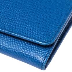 Pre Owned Prada Blue Saffiano Lux Leather Flap Continental Wallet