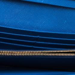 Pre Owned Prada Blue Saffiano Lux Leather Flap Continental Wallet