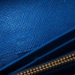 Pre Owned Prada Blue Saffiano Lux Leather Flap Continental Wallet