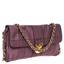 Prada Purple Square Quilt Satin Pushlock Flap Shoulder Bag