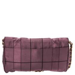 Prada Purple Square Quilt Satin Pushlock Flap Shoulder Bag