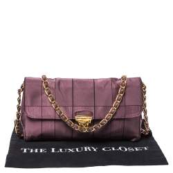 Prada Purple Square Quilt Satin Pushlock Flap Shoulder Bag