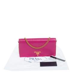 Pre Owned Prada Fuchsia Leather Mini Bandoliera Wallet on Chain