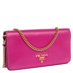 Pre Owned Prada Fuchsia Leather Mini Bandoliera Wallet on Chain