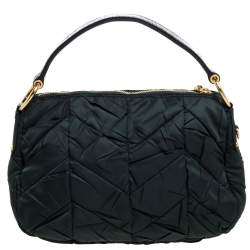 Pre Owned Prada Green Quiltin Nylon and Patent Leather Hobo