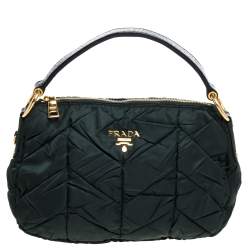 Pre Owned Prada Green Quiltin Nylon and Patent Leather Hobo