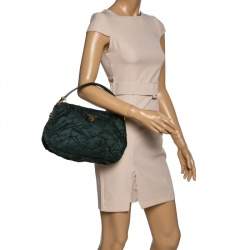 Pre Owned Prada Green Quiltin Nylon and Patent Leather Hobo