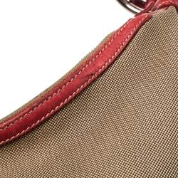 Pre Owned Prada Red/Beige Logo Jacquard Fabric and Leather Hobo 