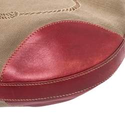 Pre Owned Prada Red/Beige Logo Jacquard Fabric and Leather Hobo 
