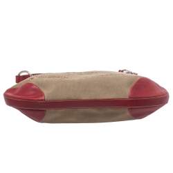 Pre Owned Prada Red/Beige Logo Jacquard Fabric and Leather Hobo 
