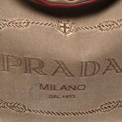 Pre Owned Prada Red/Beige Logo Jacquard Fabric and Leather Hobo 
