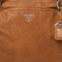 Pre Owned Prada Tan Leather Glazed Zippers Satchel