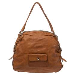 Pre Owned Prada Tan Leather Glazed Zippers Satchel