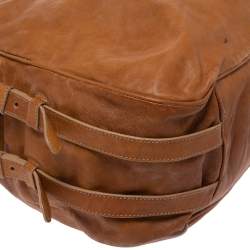 Pre Owned Prada Tan Leather Glazed Zippers Satchel