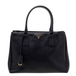 Pre Owned Prada Black Saffiano Lux Leather Small Galleria Tote