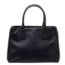 Pre Owned Prada Black Saffiano Lux Leather Small Galleria Tote