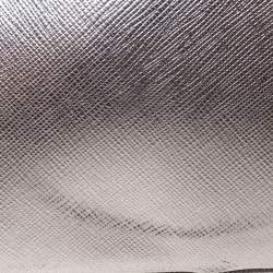 Pre Owned Prada Metallic Silver Saffiano Lux Leather Mini Double Zip Tote