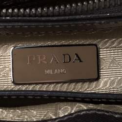 Pre Owned Prada Metallic Silver Saffiano Lux Leather Mini Double Zip Tote