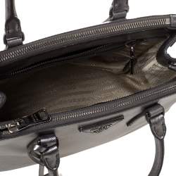 Pre Owned Prada Metallic Silver Saffiano Lux Leather Mini Double Zip Tote