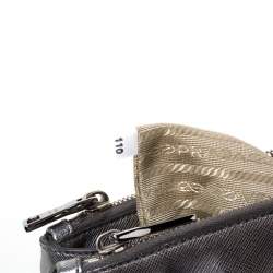 Pre Owned Prada Metallic Silver Saffiano Lux Leather Mini Double Zip Tote