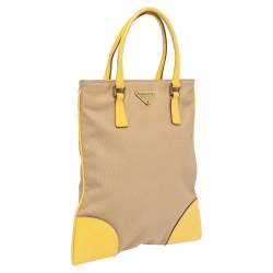 Pre Owned Prada Beige/Yellow Canvas and Leather Tote