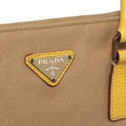 Pre Owned Prada Beige/Yellow Canvas and Leather Tote