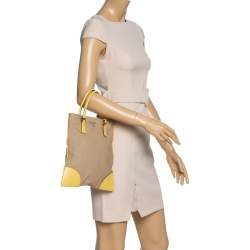 Pre Owned Prada Beige/Yellow Canvas and Leather Tote