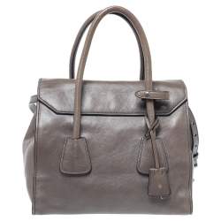 Pre Owned Prada Grey Glazed Leather Twin Pocket Tote