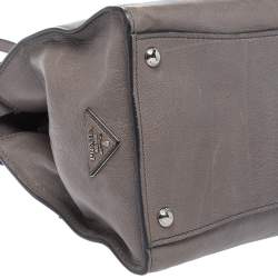 Pre Owned Prada Grey Glazed Leather Twin Pocket Tote