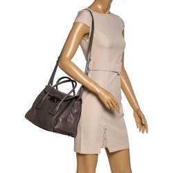 Pre Owned Prada Grey Glazed Leather Twin Pocket Tote