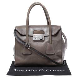 Pre Owned Prada Grey Glazed Leather Twin Pocket Tote