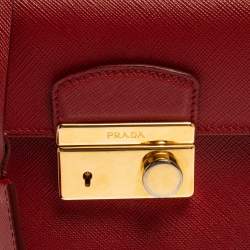 Pre Owned Prada Red Saffiano Leather Mini Sound Top Handle Bag