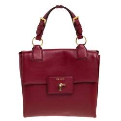 Pre Owned Prada Red Saffiano Lux Leather Spazzolato Gusset Top Handle Bag