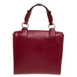 Pre Owned Prada Red Saffiano Lux Leather Spazzolato Gusset Top Handle Bag