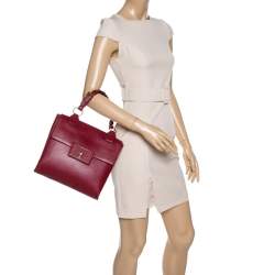 Pre Owned Prada Red Saffiano Lux Leather Spazzolato Gusset Top Handle Bag