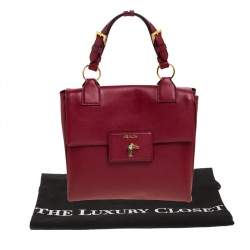 Pre Owned Prada Red Saffiano Lux Leather Spazzolato Gusset Top Handle Bag