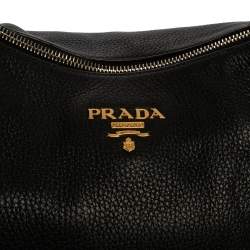 مملوكة مسبقًا Prada Black Vitello Daino Leather Hobo