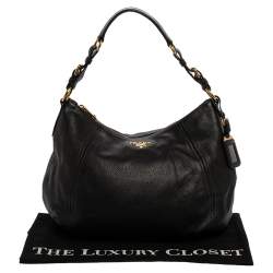 مملوكة مسبقًا Prada Black Vitello Daino Leather Hobo