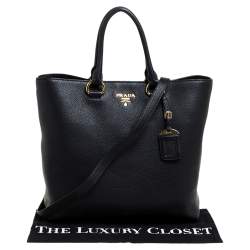 مملوكة مسبقًا Prada Black Vitello Phenix Leather Shopper Tote