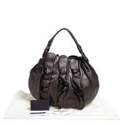 Pre Owned Prada Metallic Brown Leather Ruffle Mordore Hobo